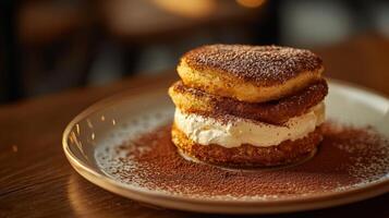 Delicious Tiramisu Dessert Layers of Coffee Cream and Cocoa photo