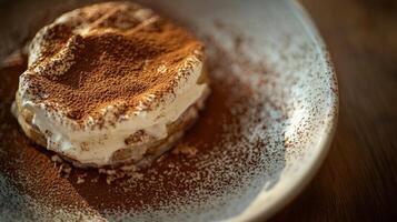 Delicious Tiramisu Dessert Close up Creamy Layers Cocoa Powder Italian Treat Food Photography photo