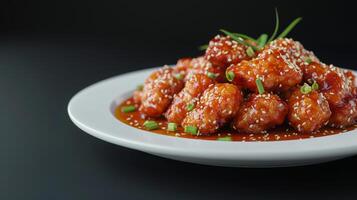 Delicious Korean Fried Chicken with Sesame Seeds and Green Onions photo
