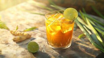 Iced Lemongrass Pandan Tea Drink Lime Garnish Summer Refreshment photo
