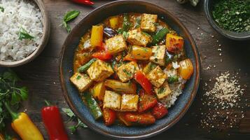 Delicious Thai Green Curry with Tofu Rice photo