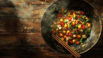 Delicious Chicken Stir Fry Wok Noodles Asian Cuisine Food Photography photo