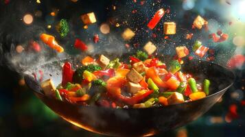 Sizzling Stir Fry Tofu Vegetables Wok Cooking Food Photography Asian Cuisine Delicious Healthy photo