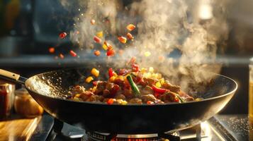 Sizzling Kung Pao Chicken Wok Stir Fry Delicious Asian Cuisine Food Photo