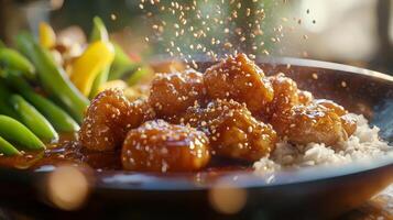 Delicious Sesame Chicken with Rice Veggies photo