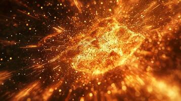 Fiery Abstract Background Golden Explosion Sparks and Glowing Particles photo