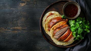 Delicious Peking Duck with Pancakes Hoisin Sauce Asian Cuisine photo