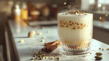 Creamy Cardamom Lassi Indian Yogurt Drink Spices Cinnamon Kitchen photo