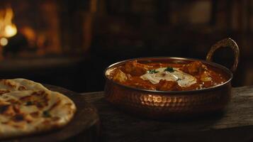 Delicious Butter Chicken with Naan Bread Indian Cuisine Restaurant Food photo