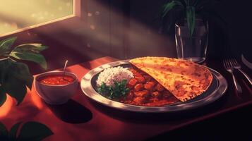 Delicious Masala Dosa with Sambar Chutney Indian Food Dinner photo