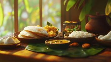 Delicious South Indian Breakfast Dosa Idli Vada Sambar Chutney photo