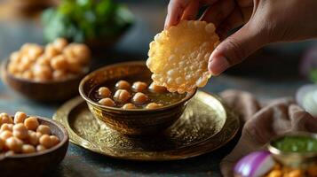 Crispy Pani Puri with Chickpeas Chutney and Spiced Water photo
