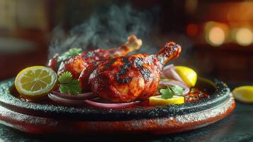 Delicious Tandoori Chicken Indian Cuisine Spicy Food Photography photo