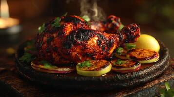 Sizzling Tandoori Chicken Indian Cuisine Clay Oven Grill Spices Food Photography photo