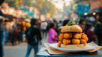 Delicious Vada Pav Street Food Mumbai India High Resolution Image photo