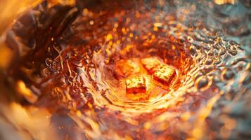 Amber Liquid with Golden Cubes Abstract Swirling Texture 8K Resolution photo