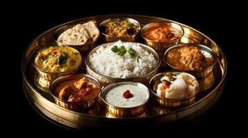 Authentic Indian Thali Delicious Curry Rice Naan More photo