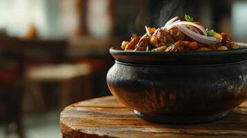 Aromatic Lamb Curry in Clay Pot Rustic Indian Cuisine Food Photography photo