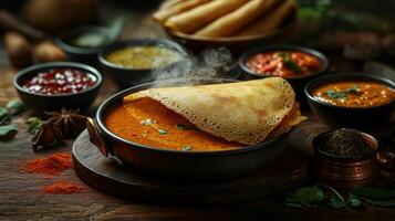 Masala Dosa with Chutneys Indian Cuisine Spicy Food Photography photo