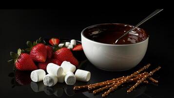 Decadent Chocolate Fondue Strawberries Marshmallows Pretzel Sticks photo