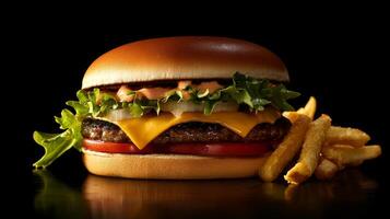 Juicy Cheeseburger with Crispy Fries Fast Food Meal photo