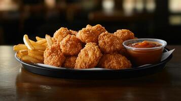 Crispy Chicken Nuggets Golden Fries Dipping Sauce Platter photo