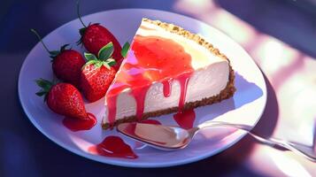 Delicious Strawberry Cheesecake Slice with Fresh Berries Dessert Sweet Treat Food Photography photo