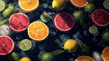 Vibrant Citrus Fruit Mosaic Oranges Lemons Limes Grapefruit Slices photo