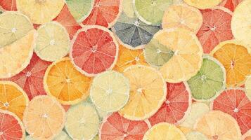 Vibrant Citrus Fruit Slices Mosaic Oranges Lemons Limes Grapefruit Pattern photo
