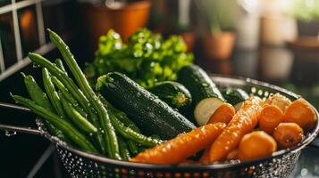 Fresh Washed Vegetables Zucchini Green Beans Carrots Healthy Eating photo