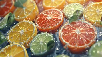 Juicy Citrus Fruit Slices Oranges Lemons Limes Grapefruit Mosaic photo