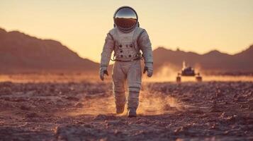 Martian Sunrise Astronaut Exploration on Red Planet photo