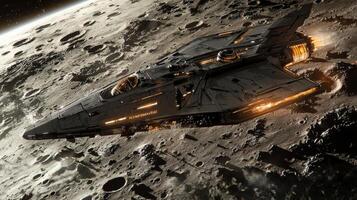 Futuristic Spaceship Landing on Moon Surface Sci Fi Spacecraft Lunar Exploration photo