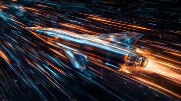 Futuristic Spaceship Speed Light Trails Spacecraft Rocket Travel Galaxy Stars Cosmic Exploration photo