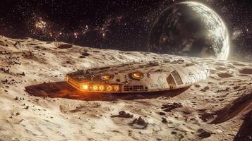 Spaceship Landed on Moon Surface Sci Fi Artwork Alien Planet Exploration photo
