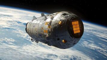 Spacecraft Orbiting Earth Futuristic Space Exploration Technology and Science photo