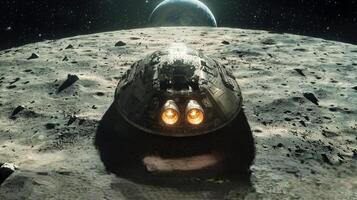 Spaceship Landing on Moon Earth in Background Sci Fi Scene photo