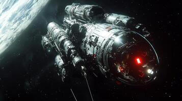 Futuristic Spaceship Orbiting Earth Sci Fi Spacecraft High Resolution 8K Space Exploration Cosmic photo