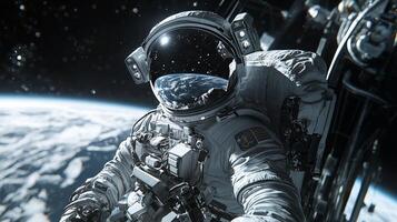 Astronaut Spacewalk Earth Space Station Cosmos Orbit photo