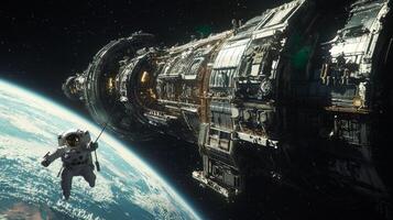 Astronaut Spacewalk Earth Orbit Space Station Cosmos photo