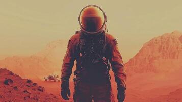 Martian Sunrise Astronaut on Red Planet Exploration photo