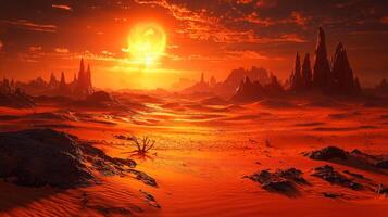 Alien Desert Landscape Red Planet Dune Sunset Fantasy World photo