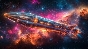 Futuristic Spaceship Soaring Through Cosmic Nebula Sci Fi Artwork photo