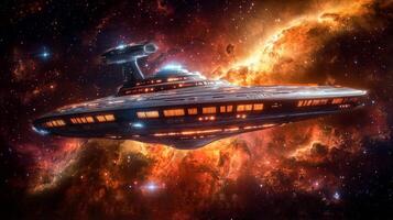 Futuristic Spaceship Soaring Through Cosmic Nebula Sci Fi Artwork photo