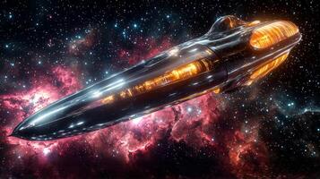 Futuristic Spaceship Soaring Through Cosmic Nebula Sci Fi Artwork photo