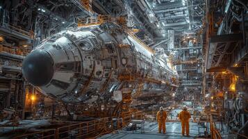 Futuristic Spaceship Assembly High Tech Space Station Interior photo