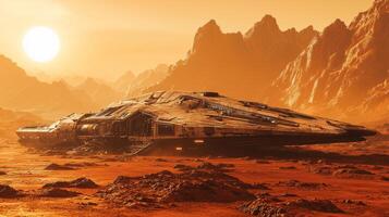 Futuristic Spaceship Landing on Mars Sci Fi Landscape photo