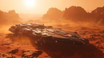 Futuristic Spaceship Landing on Mars Sci Fi Landscape photo