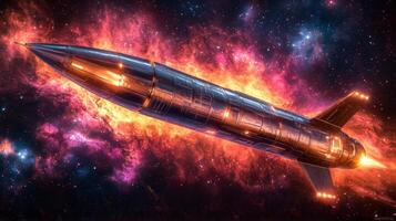Futuristic Spaceship Soaring Through Cosmic Nebula Space Exploration Sci Fi Art photo