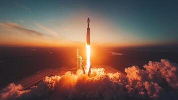 Dramatic Rocket Launch at Sunrise Space Exploration Technology Power photo